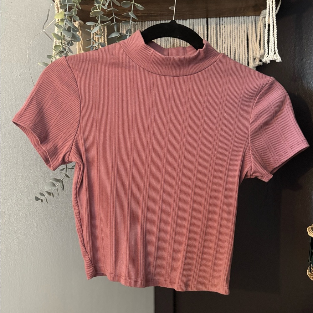 Bozzolo Mauve Ribbed Short Sleeve Mid Top